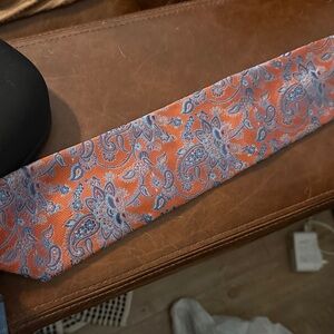 Canali Orange Tie with Blue Paisley Design